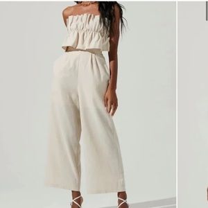 ASTR Ruffle Bust Tie Back Jumpsuit- Large, Oatmeal, NWT